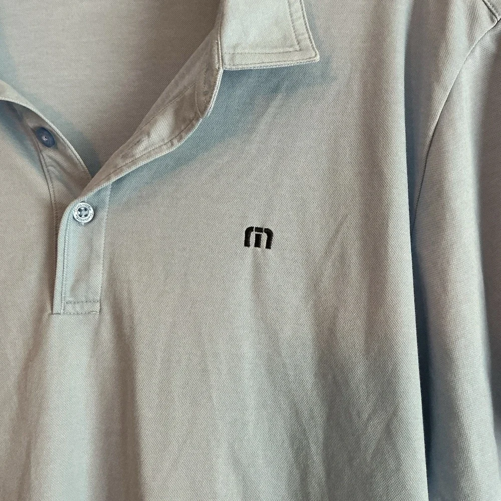 Travis Mathew Excursion Knit Polo Shirt‎ Heather Blue Size XL Golf Preppy - Picture 5 of 8